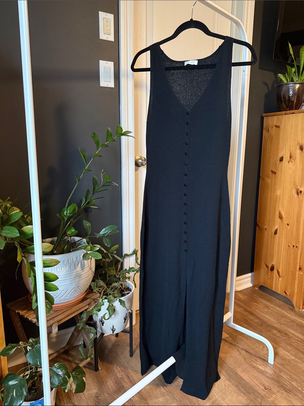 Meshki Semi-sheer Knit Black Button-Front Maxi Dress